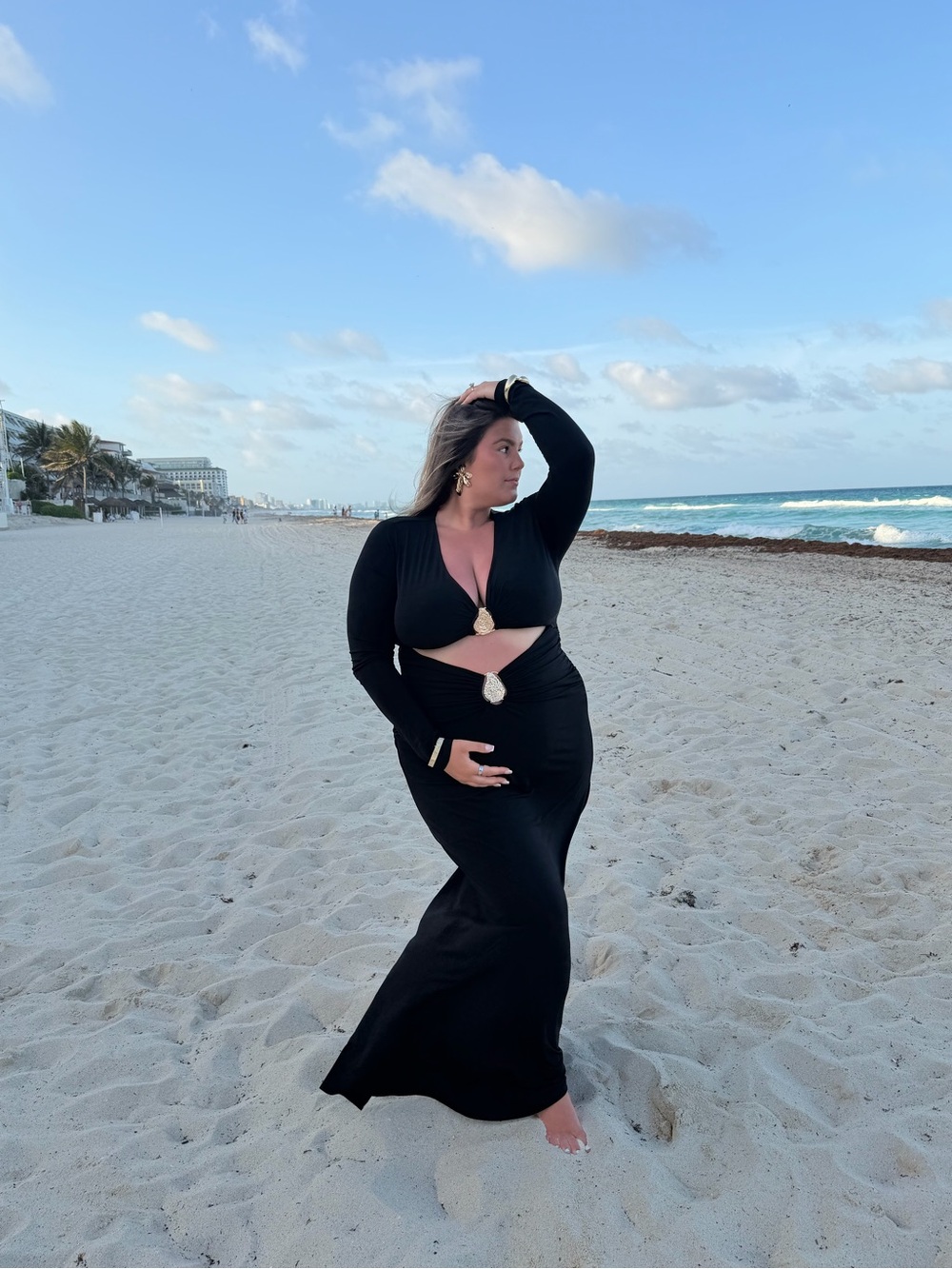 Showpo Black Long Sleeve Ruched Evening Gown